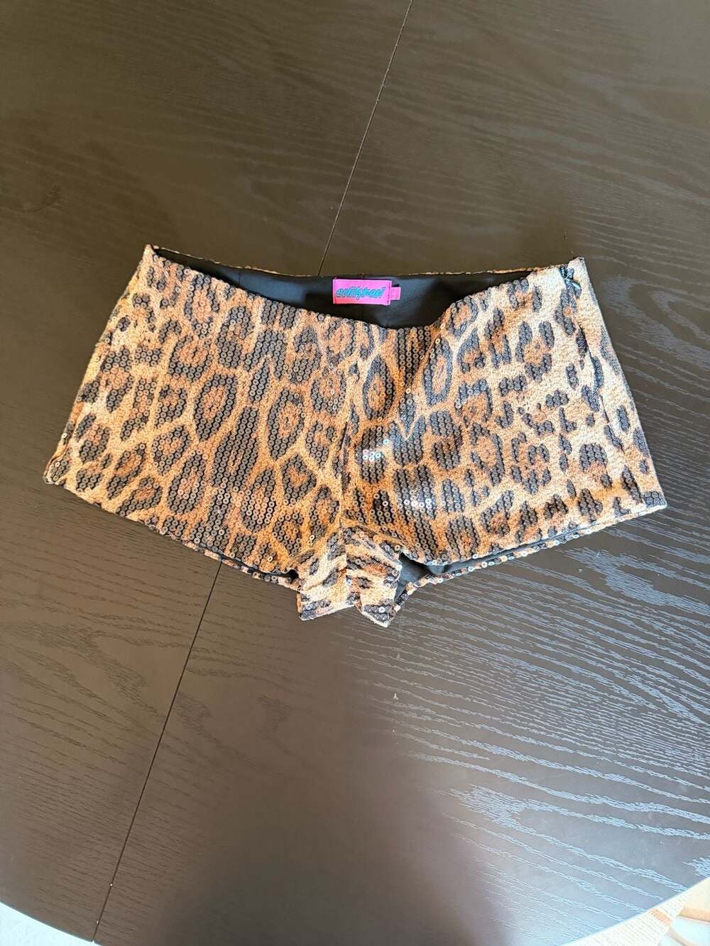 Edikted Sequin Leopard Printed Micro Shorts